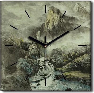 Produktbild von Coloray Uhr auf Leinwand 30x30 cm Wand Uhr Dekoration Wohnzimmer Segeltuch schwarze Hände -China Bergwasserfall.