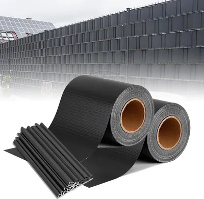 Produktbild von ACXIN PVC Sichtschutzstreifen Sichtschutzfolie Doppelstabmattenzaun Windschutz mit Befestigungsclips für Gartenzaun, Anthrazit, 70m x 19cm (2 Rolle)