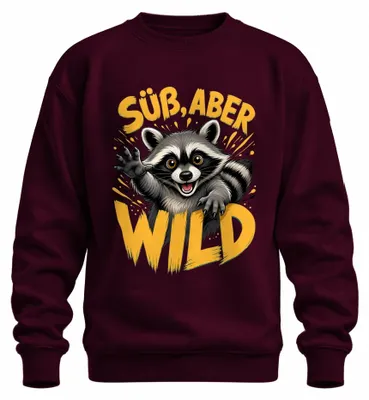 Immagine prodotto di Felpa con cappuccio, design "Procione carino ma selvaggio", scritta "Animale divertente", stile sarcastico, colore bordeaux, taglia XXL