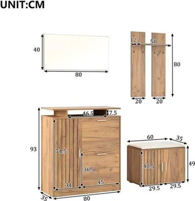 Zdjęcie produktu dla Komplet mebli do przedpokoju z lustrem i szafką na buty - 140x35x133 cm - Wygląd drewna naturalnego, idealny do przedpokoju i wejścia