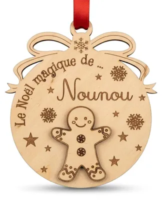 Holz-Weihnachtskugel mit Lebkuchenmotiv, 1 Stück, inkl. Band