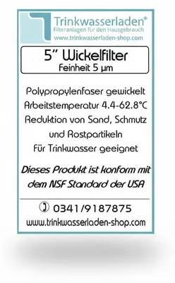 Produktbild von 5 Zoll Wickelfilter, Wasserfilter, Sediment, Filterkerze, Kerzenfilter 5 µm