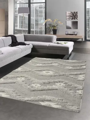 Produktbild von Sisalteppich für Indoor und Outdoor Balkon Wintergarten Schlafzimmer gezackt gestreiftes Rautenmuster 3d in creme grau Größe - 200 x 290 cm