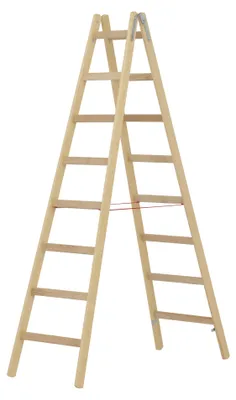 Produktbild von Hymer Holz-Sprossenstehleiter, beidseitig begehbar, 2x8 Sprossen, senkr. Höhe 2,25 m, Reichhöhe 3,65 m, Gewicht 13,0 kg