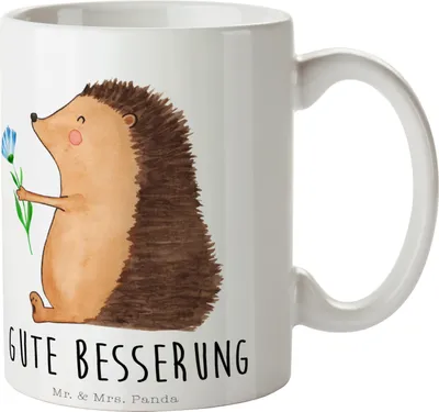 Produktbild von Mr. & Mrs. Panda Kaffeetasse Igel Blumen - Weiß - Geschenk, Genesungswünsche, Kaffeebecher, Tasse mit Spruch, Teetasse, Krankenhaus, Lustige Sprüche, Krankheit, krank