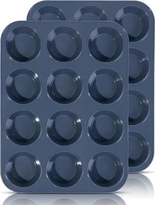 Zdjęcie produktu dla Silikonowa forma na 12 babeczek nieprzywierająca blacha do pieczenia babeczek 33x25x3cm szara zestaw 2 sztuk