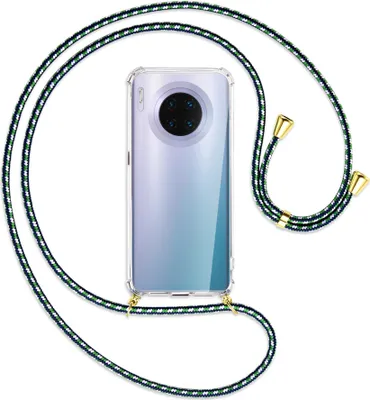 Produktbild von Handykette Backcover-Schutzhülle mit Band (Metall goldfarben) für Huawei Mate 30 Pro - grün/blau/weiß