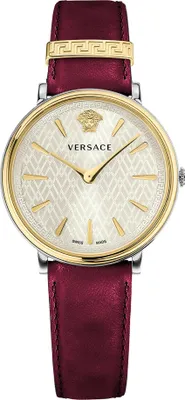 Produktbild von Versace VE8100719 V-Circle Lady champagner gold silber rot Leder Damen Uhr NEU