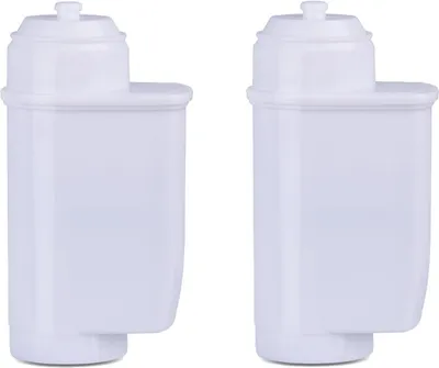 Two white water filter cartridges are shown side-by-side against a white background.