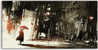 Produktbild von Coloray - Glasbild - 100x50 cm - Wandbild - Glasbilder - Frau Regenschirm Stadt Nacht Regen