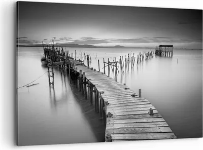 Produktbild von Bild auf Leinwand - Leinwandbild - Meer Brücke Landschaft Natur - 120x80cm - Wand Bild - Wanddeko - Leinwanddruck - Bilder - Kunstdruck - Wanddekoration - Leinwand bilder - Wandkunst - AA120x80-3082