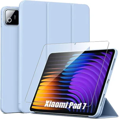 Image de Coque + Verre Trempé pour Xiaomi Pad 7 / 7 Pro, Protection Antichoc avec Fonction Support - Bleu