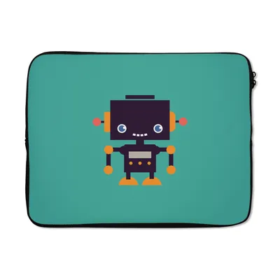 Produktbild von MuchoWow® Laptop Hülle 17 Zoll Laptoptasche Roboter - Gesicht - Antenne - Blau - Jungen - Zipper - Schutzabdeckung