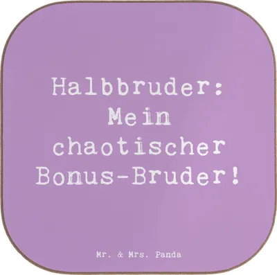 Produktbild von Mr. & Mrs. Panda Untersetzer für Gläser Spruch Halbbruder Chaos - Lavendeltraum - Geschenk, handgemacht, Geschwister, gläseruntersetzer, Tassenuntersetzer, Freude
