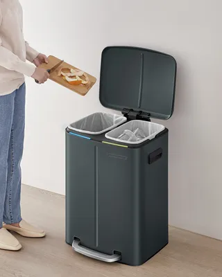 Obrázek produktu pro SONGMICS Kuchyňský odpadkový koš, pedálový koš, 2 x 20 l, systém třídění odpadu, 2 přihrádky, zelenošedý