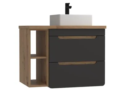 Produktbild von Hängeschrank mit Einzelwaschbecken und Nischen - natur und anthrazitfarben - 80 cm - ARUBA