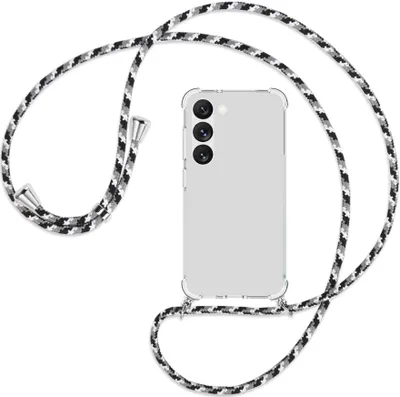 Produktbild von Handykette Backcover-Schutzhülle mit Band (Metall silberfarben) für Samsung Galaxy S23 - schwarz/grau/weiß