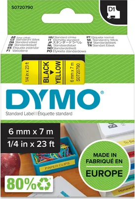 Produktbild von DYMO Original D1-Etikettenband | schwarz auf gelb | 6 mm x 7 m | selbstklebendes Schriftband | für LabelManager-Beschriftungsgerät
