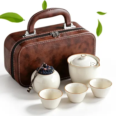 Tragbares Gongfu-Teeset mit Gaiwan, 3 Tassen, Keramik, 150 ml