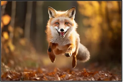 Produktbild von Wallario Wandbild Rennender Fuchs, Größe: 61 x 91,50 cm, Poster mit schwarzem Aluminiumrahmen