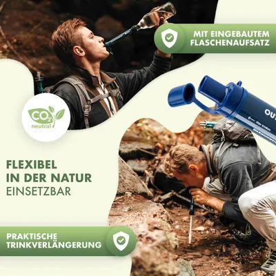 Produktbild von Naturbummler ® Wasserfilter Outdoor 2000 Liter [Co2-Neutral] inkl. Karabiner und Verlängerungshalm  Tötet 99,999% aller Bakterien und Keime ab  Wasserfilter Outdoor Survival Wasserfilter Camping