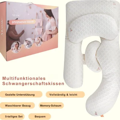 Zdjęcie produktu dla Momie™ Regulowana 5-częściowa poduszka ciążowa - Modułowa pianka z pamięcią kształtu - Poduszka do spania na boku i do karmienia - Zdejmowany pokrowiec 180x80 cm