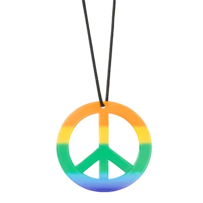 Produktbild von Hippie Peace Kette – Regenbogen Frieden Anhänger als Halskette Schmuck – Kostüm Zubehör für Fasching, Karneval