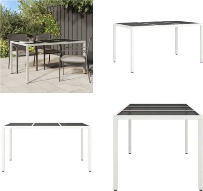 Zdjęcie produktu dla vidaXL Stół ogrodowy 150x90x75 cm szkło hartowane polirattan biały - Stół ogrodowy - Stoły ogrodowe - Stół - Stoły