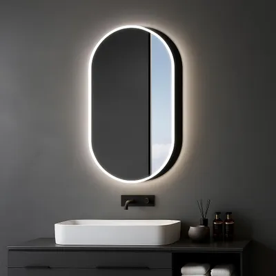 Produktbild von LED Spiegelschrank 45x80 cm, Alukorpus schwarz matt, 3 Ablagen, IP44
