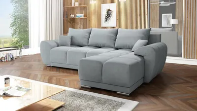 Produktbild von Easy Furniture Velvet Ecksofa in L-FORM Universelle Seitenauswahl 289 x 189 cm - Sofa mit Schlaffunktion - Schlafsofa mit Bettkasten - Farbe: Grau