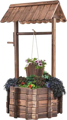 Produktbild von Famanu Gartenbrunnen mit Holzfass und Wellendach - Korrosions- und Feuchtigkeitsbeständig