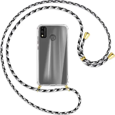 Produktbild von Handykette Backcover-Schutzhülle mit Band (Metall goldfarben) für Honor 9X Lite - schwarz/grau/weiß