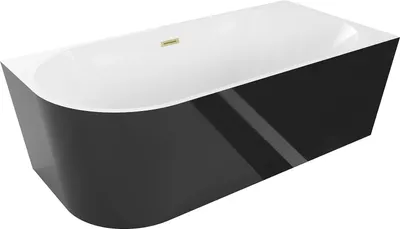 Produktbild von Mexen Mia freistehende rechteckige Badewanne 150 x 75 cm, weiß/schwarz, mit gebürstetem Goldüberlauf - 52691507575P-55
