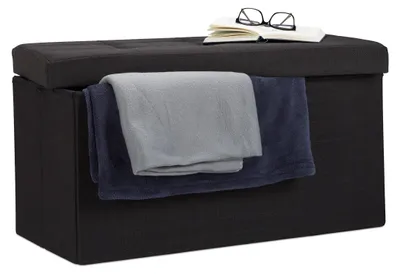 Klappbare Sitzbank XL mit Stauraum, 38x76x38 cm, Schwarz