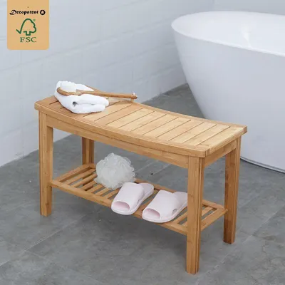 Produktbild von Robuste Badezimmer-Bank aus Bambusholz - Stabile Holzbank für das Badezimmer - Praktisch als Badhocker / Badstuhl - Decopatent