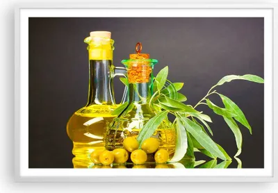 Produktbild von Gerahmtes Poster - Weißer Rahmen - Flasche Glas Olive Öl - 91,5x61 cm - Wand Bild - Wanddeko - Wandbilder - Kunstposter - Wandposter - Bilderrahmen - Bilder - Kunstdruck - Wandbild - P2WAA91x61-2168