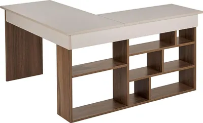 Produktbild von Eckschreibtisch mit Stauraum – Beige & Dunkel-Natur – LILEUL