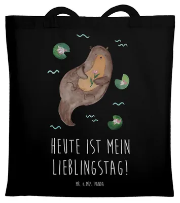 Produktbild von Mr. & Mrs. Panda Schultasche Otter Seerose - Schwarz - Geschenk, Laptoptasche, Wasser, Seeotter, Fluss, Einkaufstasche, Tasche, Tote Bag, Lieblingstag, dokumententasche