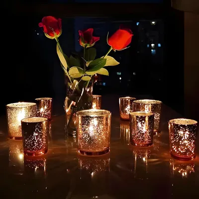 Produktbild von 12 Stück Teelichtgläser, Roségold Gefleckt Teelichthalter