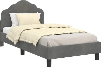 Image de vidaXL Sommier de lit d'enfant avec tête de lit gris foncé 80 x 160 cm velours