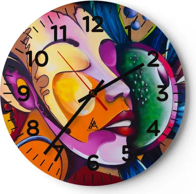Produktbild von Wanduhr - Rund - Glasuhr - Abstraktion modern - 40x40cm - Schleichendes Uhrwerk - Lautlos - zum Aufhängen bereit - Dekoration Modern - Wanddekoration aus Glas - C4AR40x40-3521