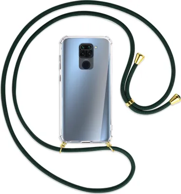 Produktbild von Handykette Backcover-Schutzhülle mit Band (Metall goldfarben) für Xiaomi Redmi Note 9 / 10X 4G - dunkelgrün
