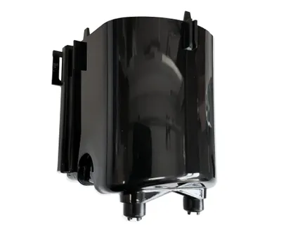 A black plastic coffee machine part, likely a water tank or similar component, is shown against a white background.