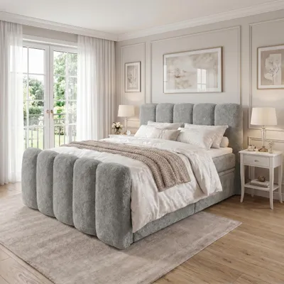 Produktbild von ELVORA DESIGN. Boxspringbett 180x200 cm Bettkasten und Matratze, COZY, Grau