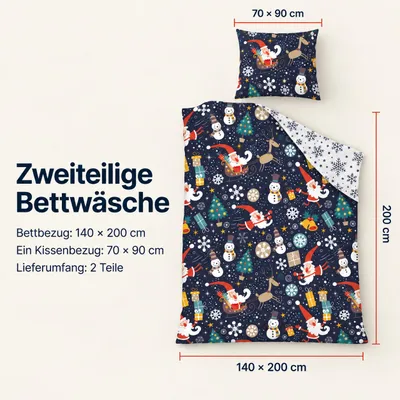 Productafbeelding van Beddengoedset Sneeuwpop Sneeuwvlok, omkeerbaar beddengoed 140 x 200 cm + 70 x 90 cm - Sneeuwpop