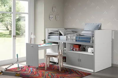 Produktbild von Multifunktionsbett Bonny Kinderbett Bett Jugendzimmer Hochbett Weiß / Silbergrau