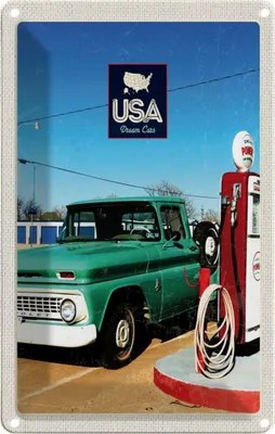 Produktbild von vianmo Blechschild 30x20 cm Amerika Oldtimer Urlaub Tanksäule PKW Bildmotiv Reisemotiv Abenteuer Reisen USA