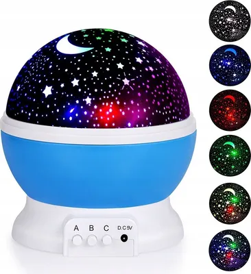 Zdjęcie produktu dla Projektor Gwiazd I Księżyca 2W1 Lampka Nocna 360° - 8 Kolorów, Usb/Baterie