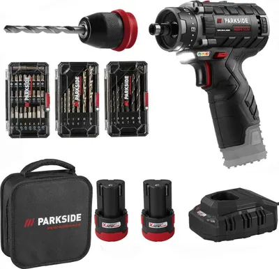 Produktbild von PARKSIDE PERFORMANCE 12 V Akku-Bohrschrauber-Starterset PBSPA 12 mit 2 Akkus und Bohrerset