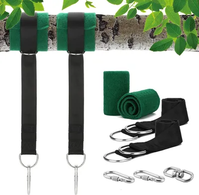 Produktbild von Ultra-widerstandsfähige Hängematte mit schweren Aufhängegurten 150 cm mit D-Ring – zwei Karabinerhaken – maximale Belastung 500 kg, Befestigungsseile für Gartenschaukel, Hängematte